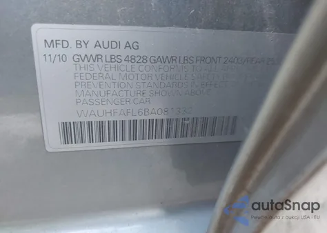 2011 Audi A4 2.0T Premium z USA, uszkodzony, nr VIN WAUHFAFL6BA081332